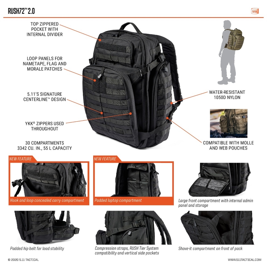 Рюкзак 5.11 RUSH 72 2.0 BACKPACK - 186 RANGER GREEN — изображение 7