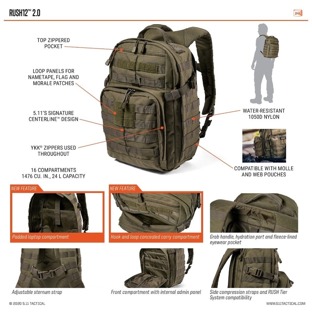 Рюкзак 5.11 RUSH 12 2.0 BACKPACK - 186 RANGER GREEN — изображение 9